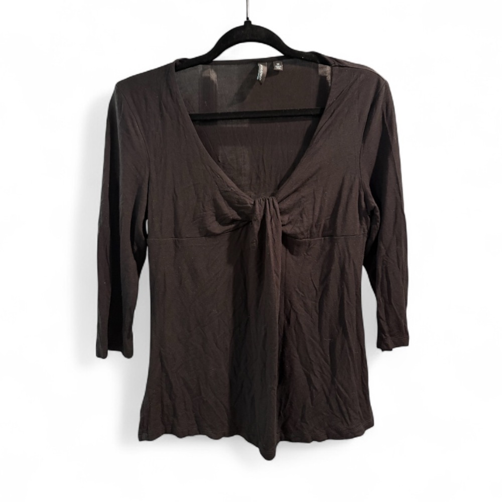 Cynthia Rowley Black Knot-Front V-Neck 3/4‎ Sleeve Top- Size Medium